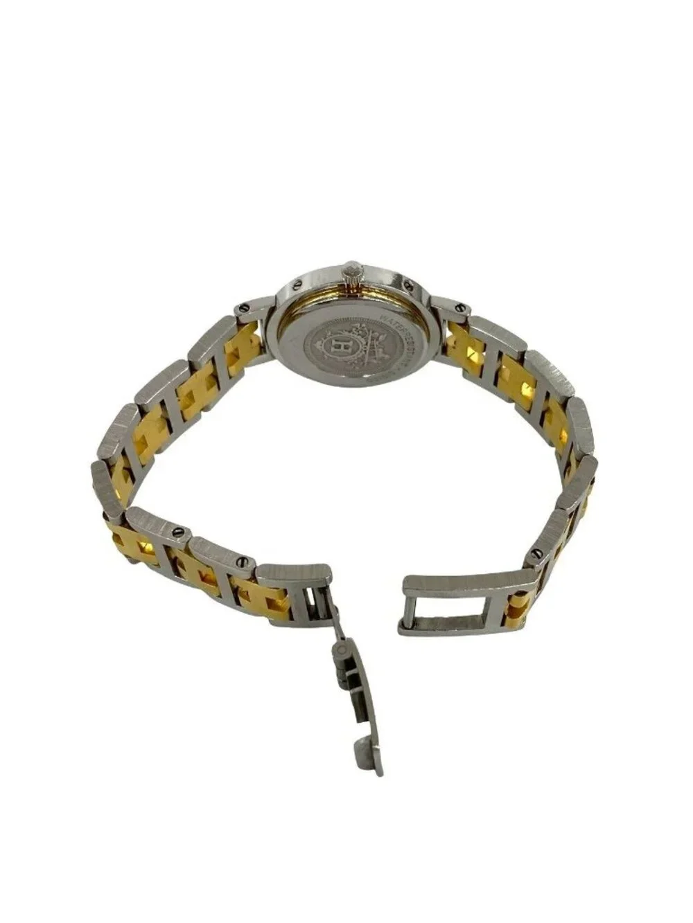 Hermes Clipper Stainless Steel Quartz Watch Wristwatch Silver Gold